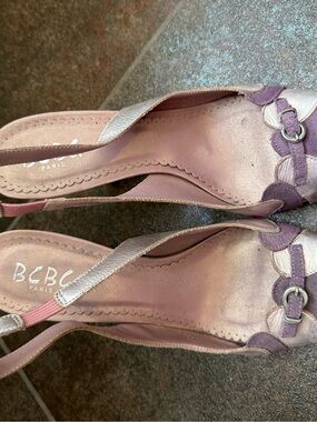 BCBG Paris Pink and Purple Slingback Mules